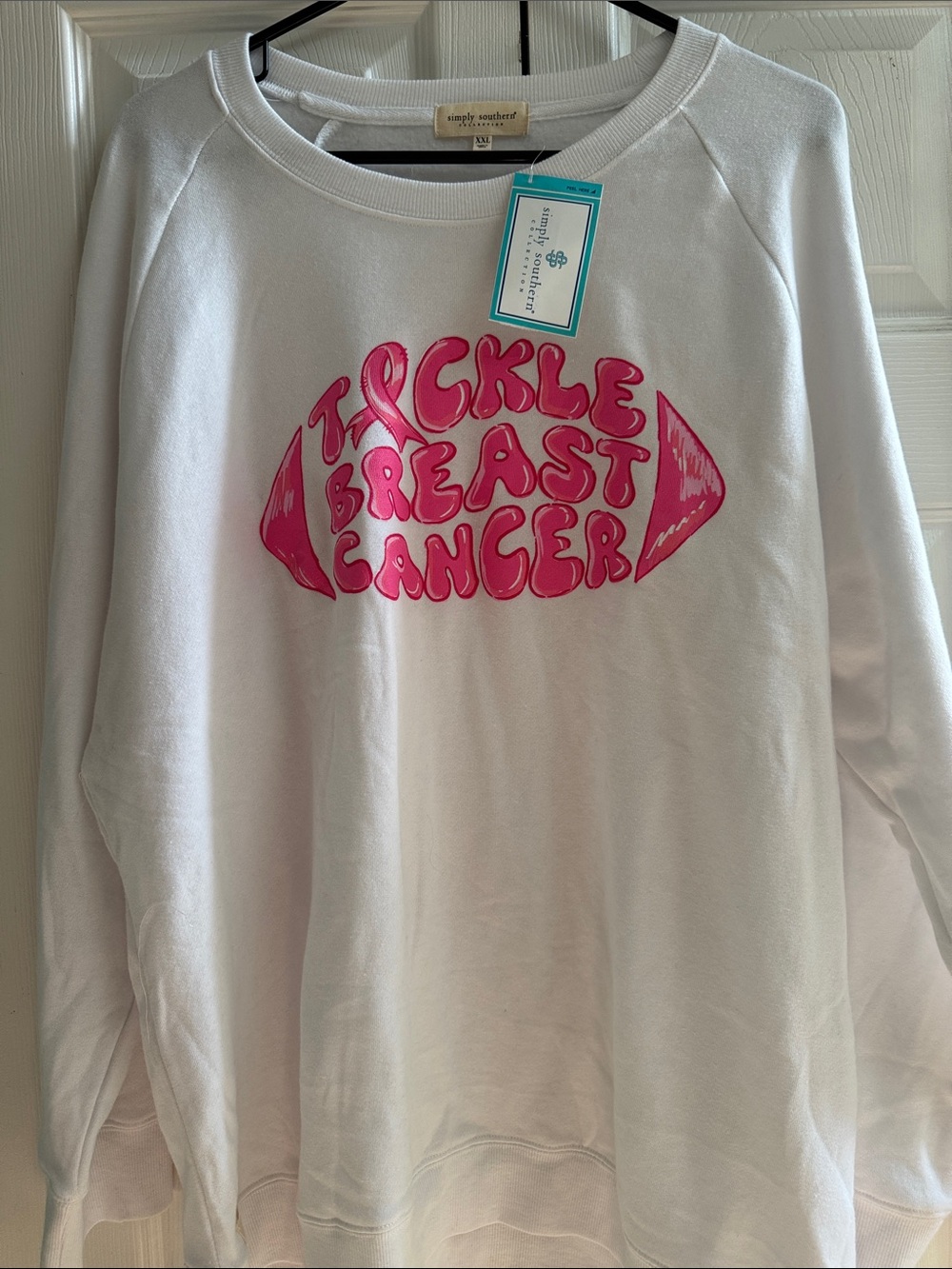 Simply Southern TACKLE BREAST CANCER SWEATSHIRT NEW W/Tags